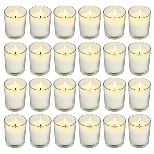 Soft Breeze 24 Pack Ivory Unscented Votive Glass Candles for Wishing, Hydrotherapy, Wedding, Birthday, Holiday, Party | Amazon (US)