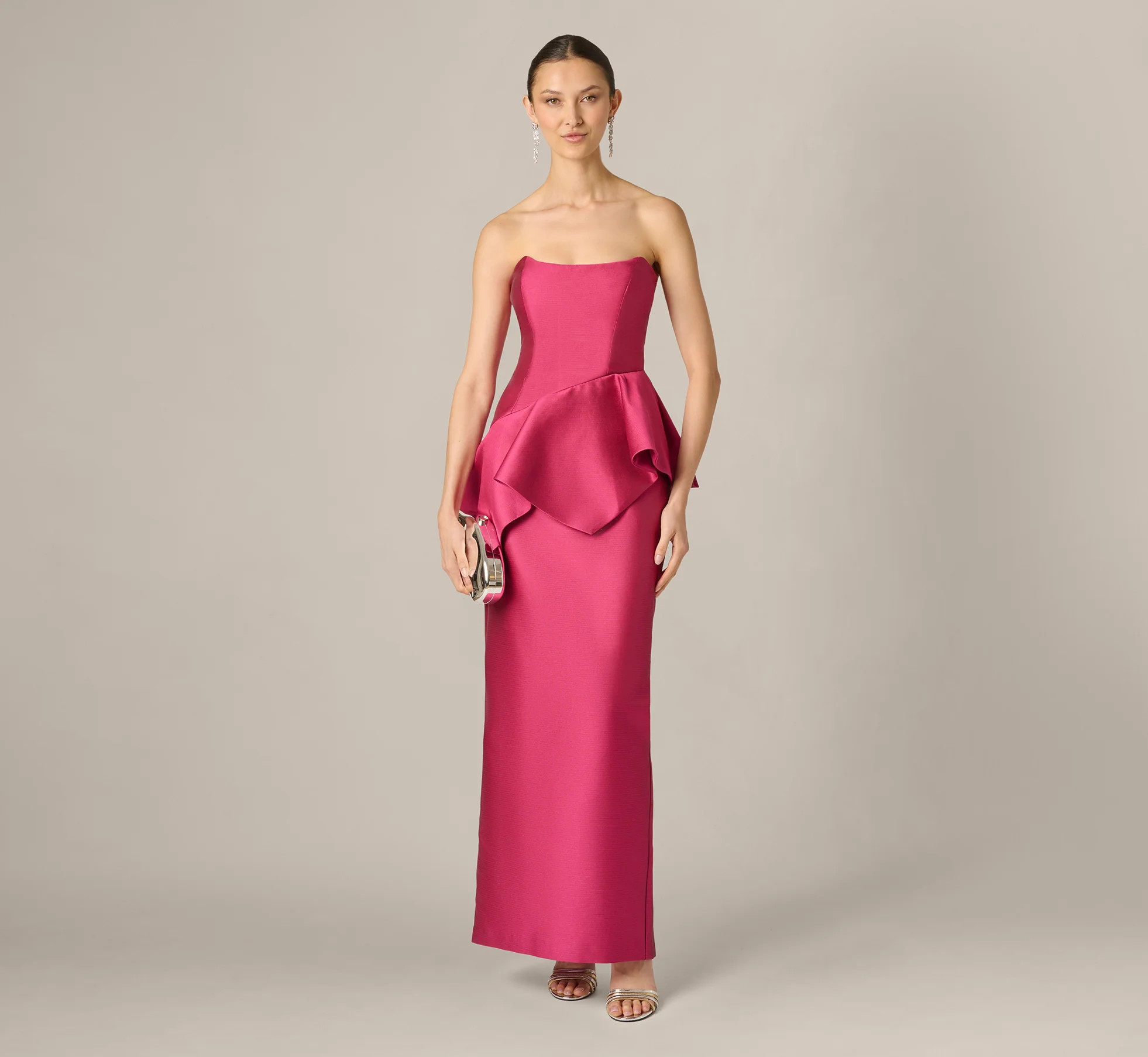 Pink Strapless Asymmetrical Peplum Gown - Adrianna Papell | Adrianna Papell