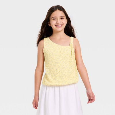 Girls' Knotted Strap Asymmetrical Floral Top - Cat & Jack™ Pale Yellow XL | Target
