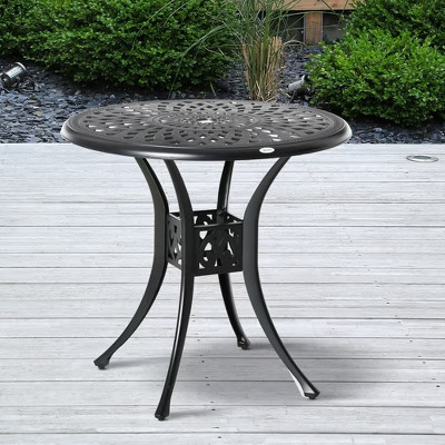 PAGED Stylish Outdoor Dining Table Aluminum Patio Table with Umbrella Hole and Adjustable Footpads for Patio, Lawn, Courtyard, Black | Target