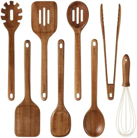 CAROTE Wooden Kitchen Utensils Set, Acacia Wood 8pcs Cooking Utensil Set for Nonstick Cookware, L... | Amazon (US)