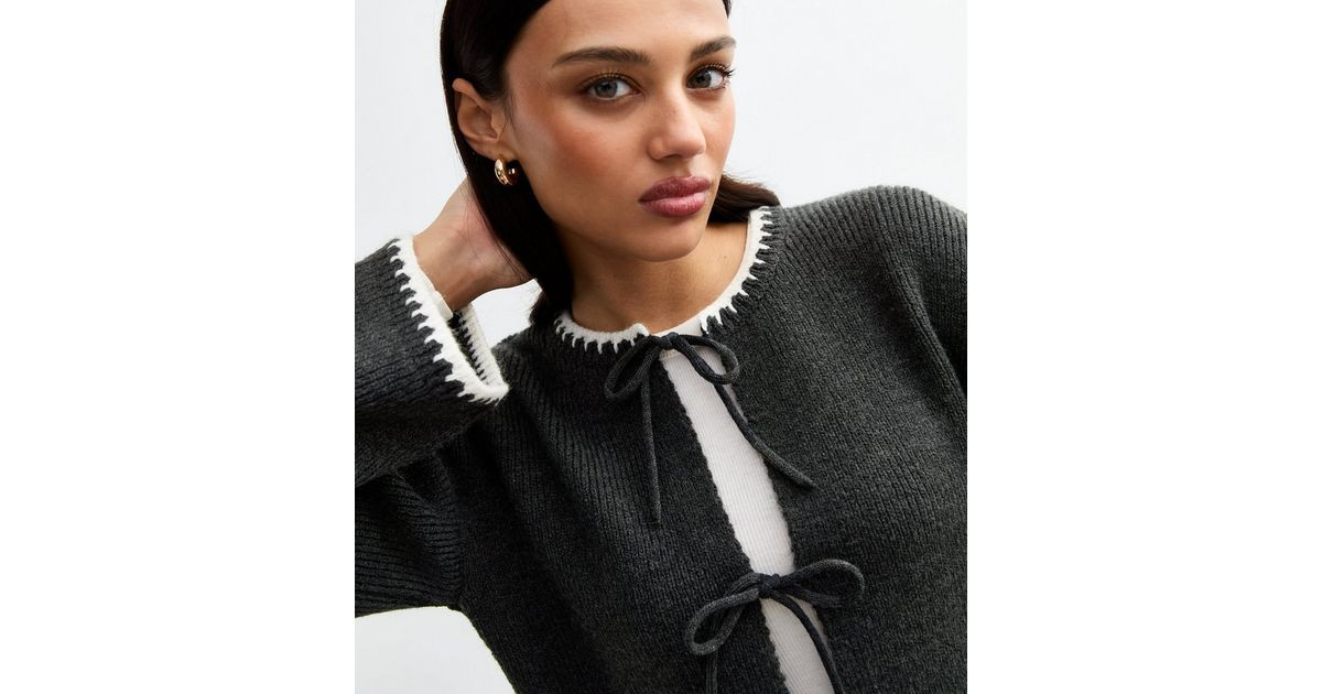 Grey Tie Front Contrast Trim Cardigan
						
						Add to Saved Items
						Remove from Saved Ite... | New Look (UK)