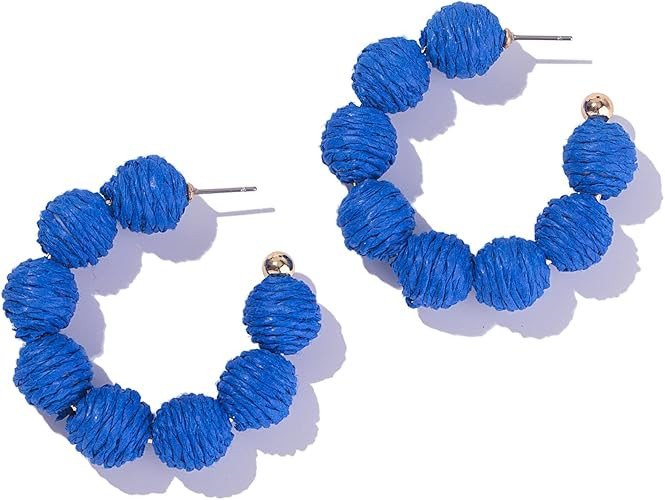 Raffia Hoop Boho Earrings - Cute Rattan Handmade Colorful Earrings for Women - Unique Summer Jewe... | Amazon (US)