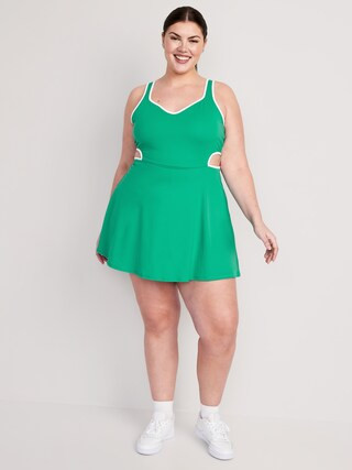 PowerSoft Fit & Flare Shelf-Bra Support Cutout-Waist Dress for Women | Old Navy (US)