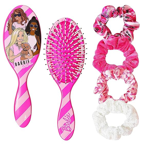 Barbie Hair Brush and 4 Scrunchies Set - Detangling Brush and Elastic Hair Ties for Girls Ages 3+ | Amazon (US)