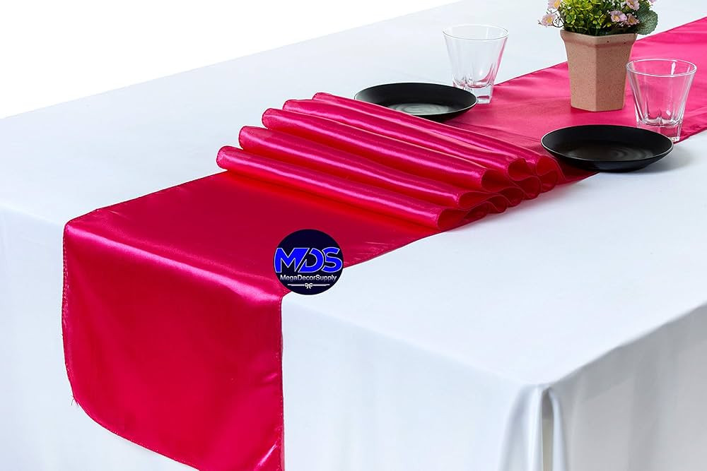 MDS Pack of 10 Wedding 12 x 108 inch Satin Table Runner for Wedding Banquet Decoration- Magenta | Amazon (US)