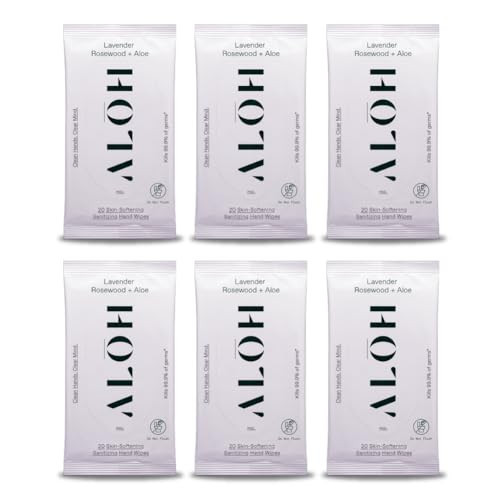 ALŌH Lavender Rosewood + Aloe Sanitizing Hand Wipes - Clean Hands, Clear Mind - On The Go Hand Sanitizer Wipes for Kids and Adults - Travel Size 6 Pack, 20ct (120 wipe) | Amazon (US)
