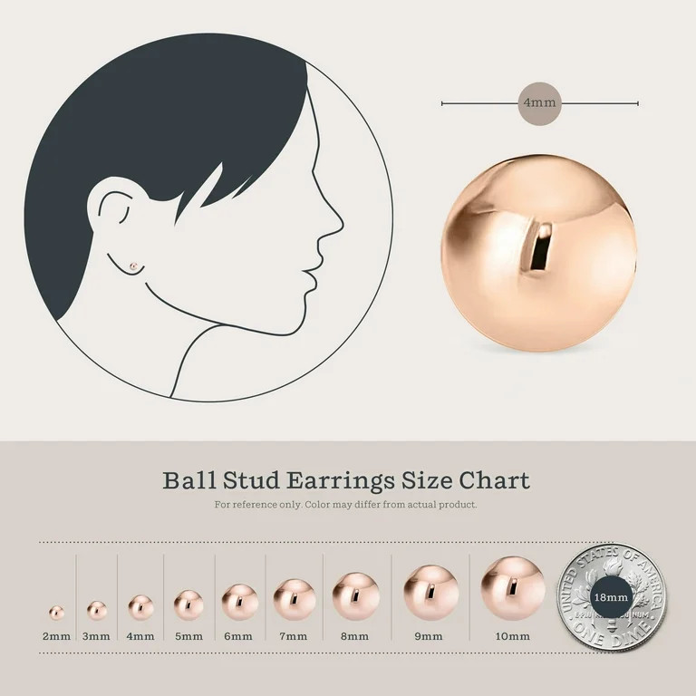 Kezef Rose Gold Plated Sterling Silver Ball Stud Earrings - Hypoallergenic Trio Set for Women (In... | Walmart (US)