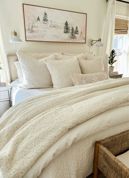 2023 cozy holiday bedding for our master bedroom // Walmart bedding faux fur comforter set is the softest!! Use code SHEGAVEITAGO for a discount on the Lindsay letters painting  