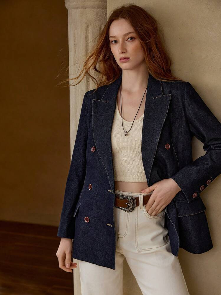 MOTF Strukturierter doppelreihiger Blazer | SHEIN