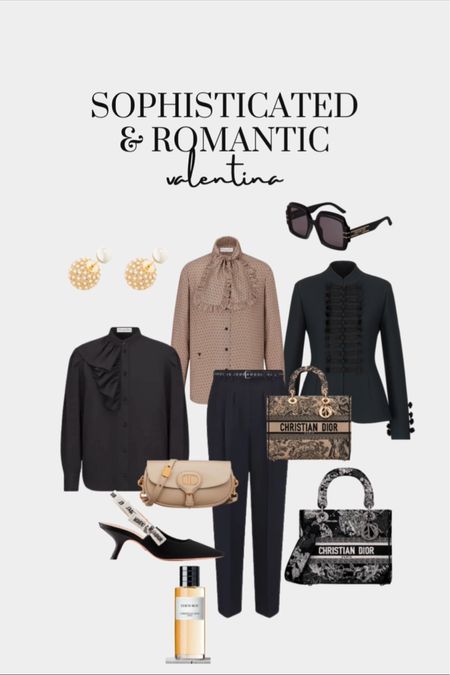 Sophisticated fashion, Romantic style, winter fashion, smart casual style, outfit inspiration, blouse, Dior sling back pumps, Dior bag, Dior sunglasses, belted black pants 

#LTKstyletip #LTKSeasonal #LTKeurope