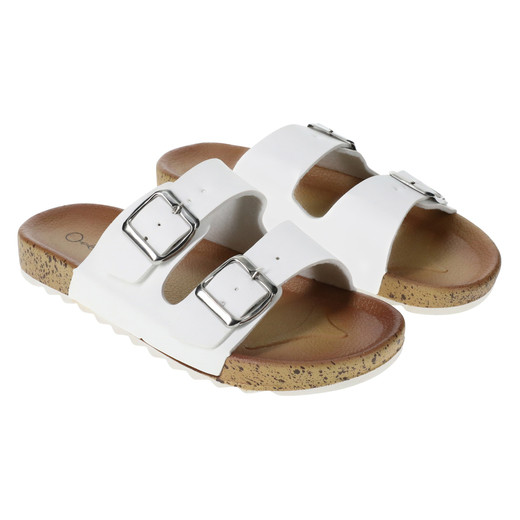 ladies white double buckle sandals | Five Below