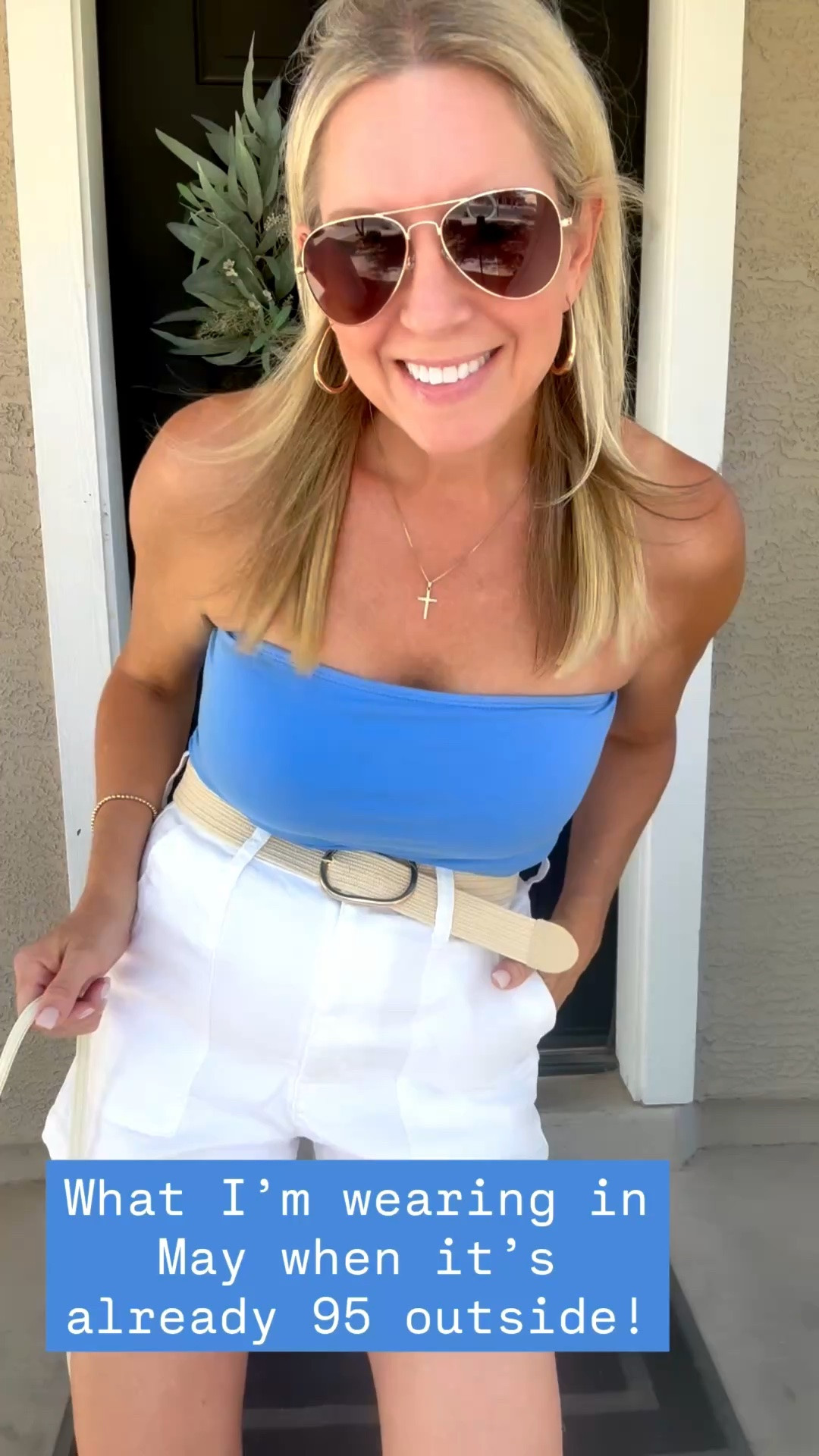 What I’m wearing in May when it’s already 95 outside! 

This cutie tube top has ruched sides and a secure lining to stay in place. I love how it pairs with these utility front pocket denim shorts to create a bit of an elevated casual summer outfit! Wearing a S top, 4 shorts, & 7 sandals.