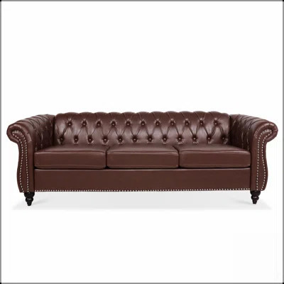 PU Rolled Arm Chesterfield Three Seater Sofa With Classic Tufted Backrest And Timeless Design, Perfect For Elegant Home Decor | Wayfair North America