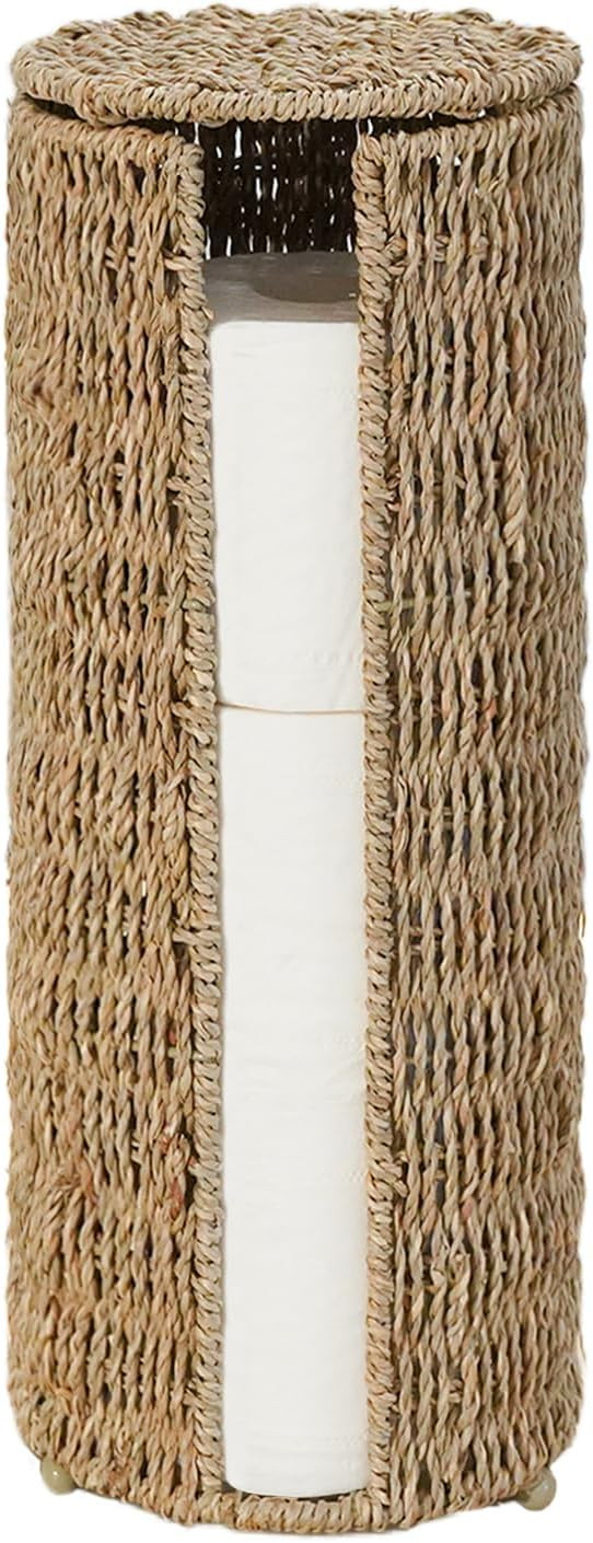 PINXIURY Seagrass Toilet Paper Holder with Storage, 3 Rolls of Wicker Toilet Paper Holder for Bat... | Amazon (US)