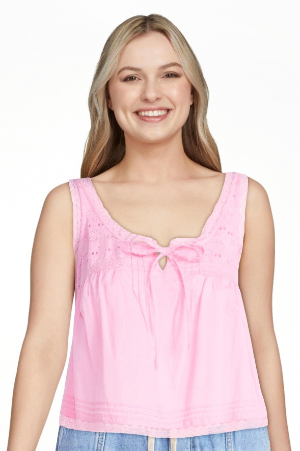 Scoop Women's and Women's Plus Flowy Cotton Tank Top with Lace Trim, Sizes XS-4X | Walmart (US)