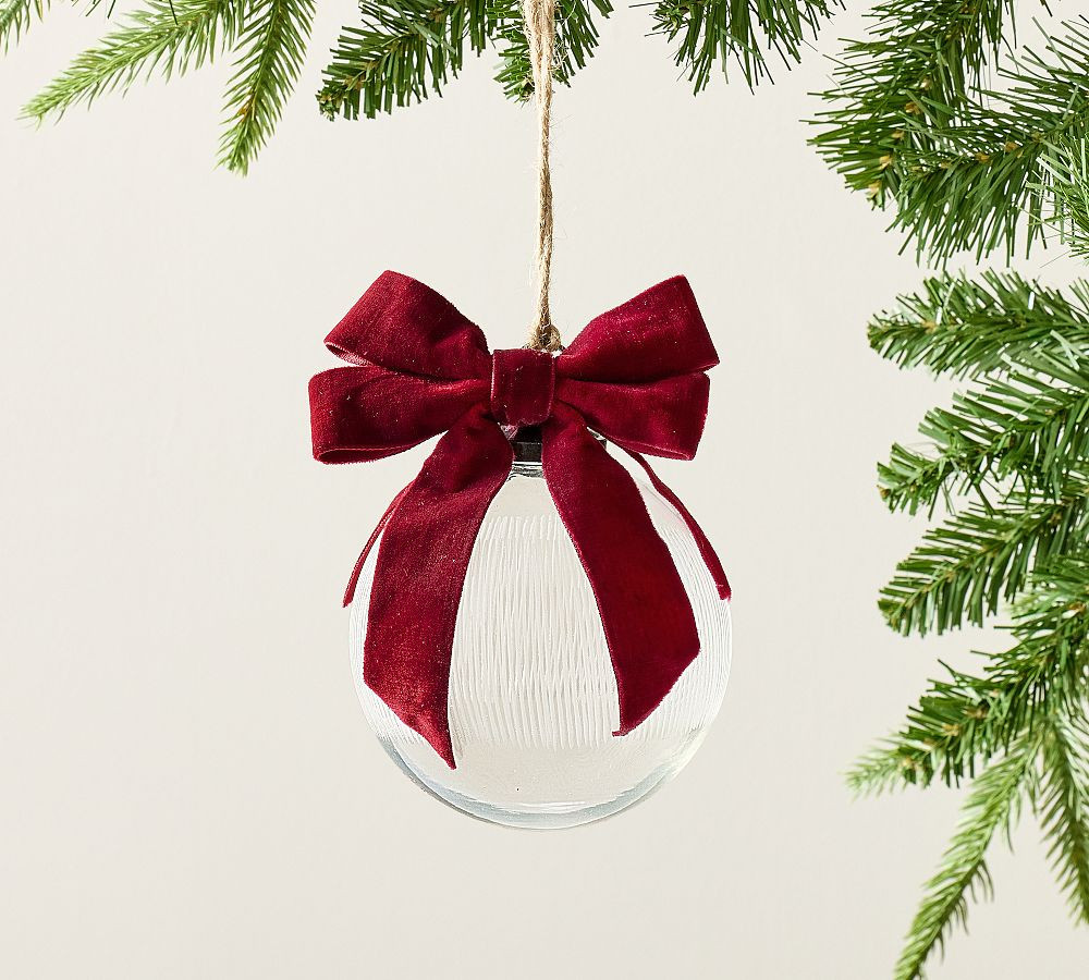 Etched Clear Glass Ball With Bow | Pottery Barn (US)