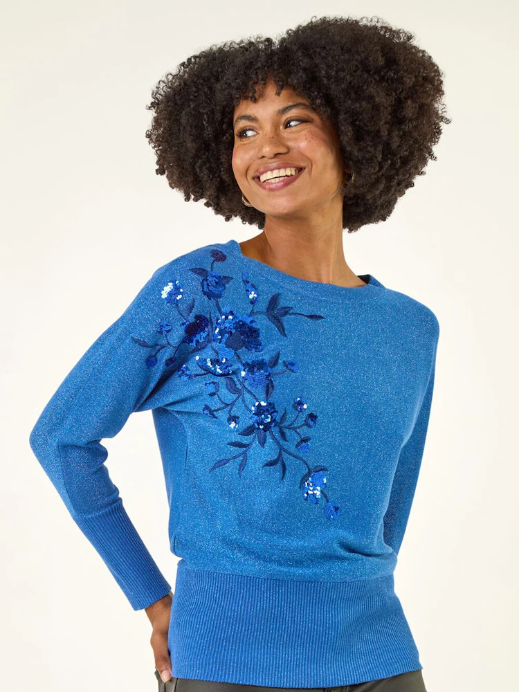 Roman gebreide trui met bloemen en pailletten | Next EU