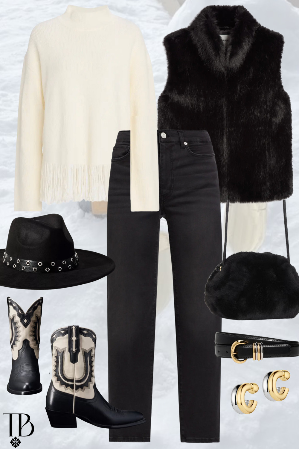 Classic with a bold edge ❄️🖤 Cream knits, sleek black denim, and luxe faux fur come together for a chic winter look — finished with western touches for effortless, standout style.

 

 #LTKdayinmylife #LTKootd #LTKTravel