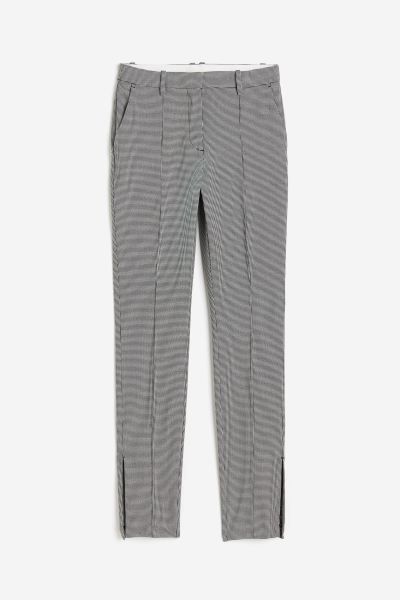 Slit-hem trousers - Black/Dogtooth-patterned - Ladies | H&M GB | H&M (UK, MY, IN, SG, PH, TW, HK)