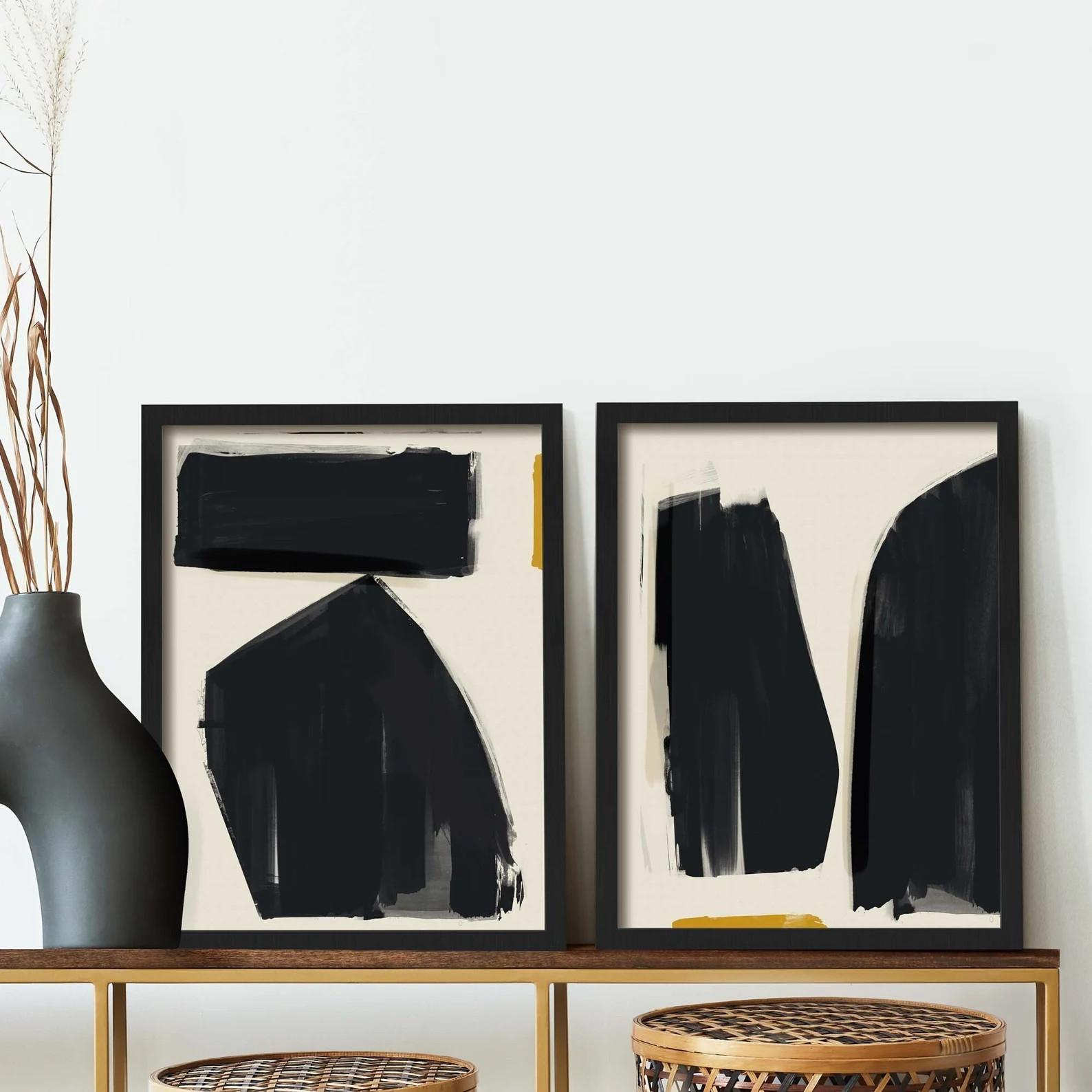 Abstract Shapes Wall Art Set Set of 2 Abstract Prints Dark | Etsy | Etsy (US)