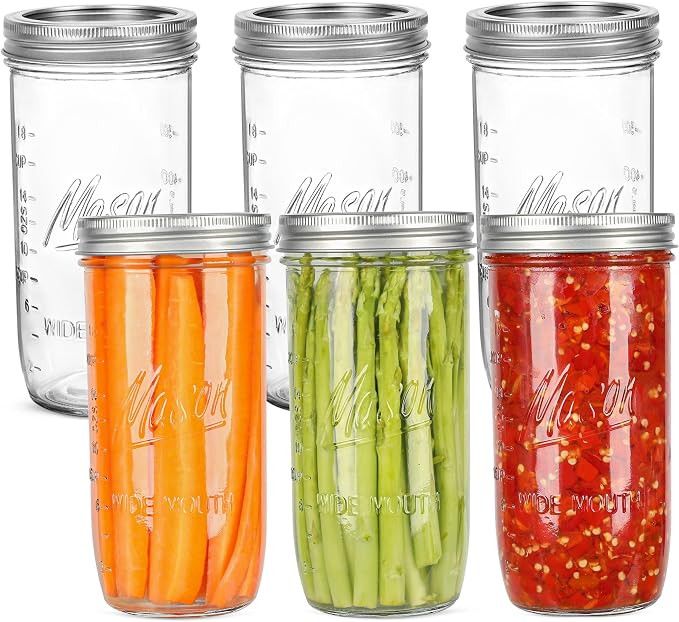 24 oz Wide Mouth Mason Jars - Canning Jars with Metal Airtight Lids and Bands, 24 ounce Mason Gla... | Amazon (US)