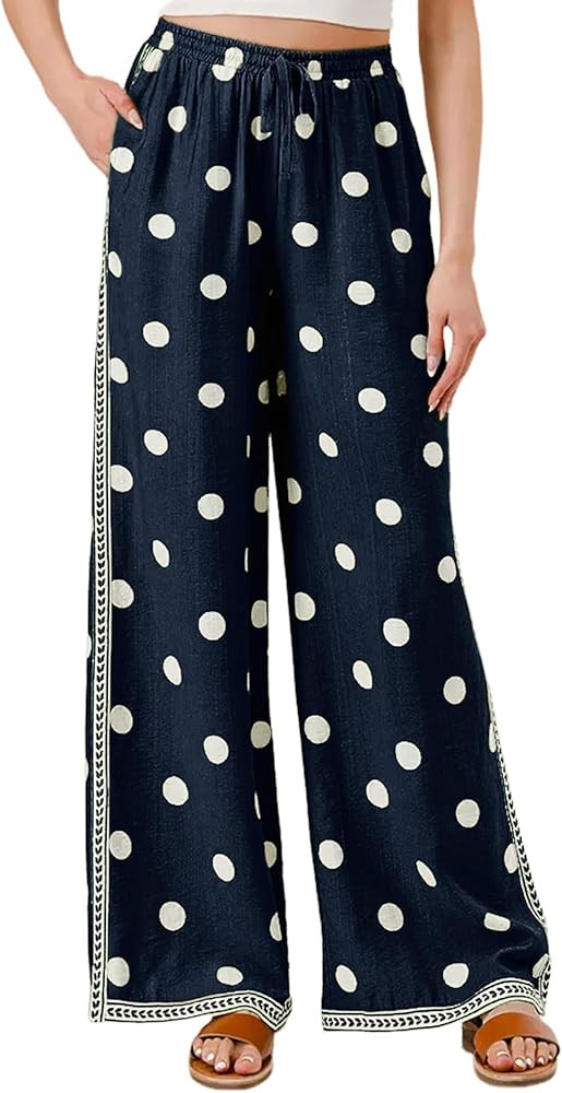 MINSURE Women's Polka Dot Wide Leg Pants Lightweight Drawstring Waist Flowy Boho Palazzo Trousers... | Amazon (US)