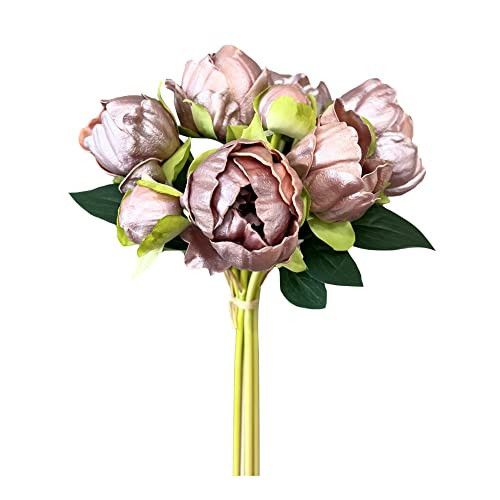 Angel Isabella Realistic Peony Bouquet - Real Touch Artificial Flowers for Decoration Arrangements for Home, Wedding, Corsage, Boutonniere - Metallic Dusty Rosegold | Amazon (US)