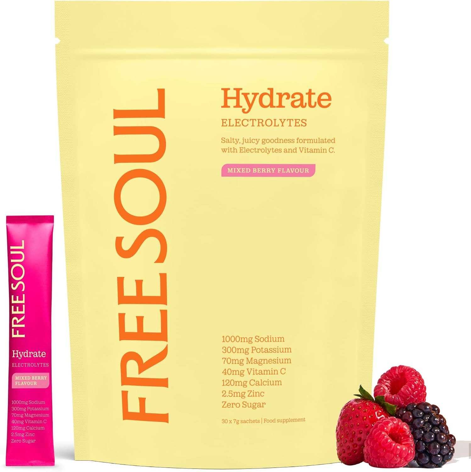 Free Soul Hydrate Electrolytes Powder | 30 Sachets | Mixed Berry | Amazon (UK)