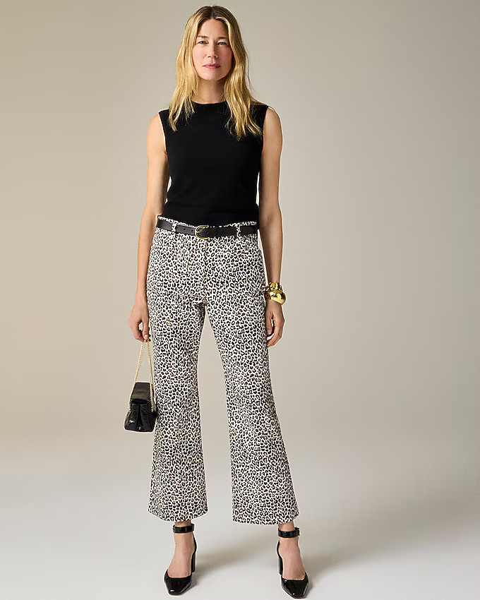 High-rise kickout jean with sailor pockets in leopard print | J. Crew US