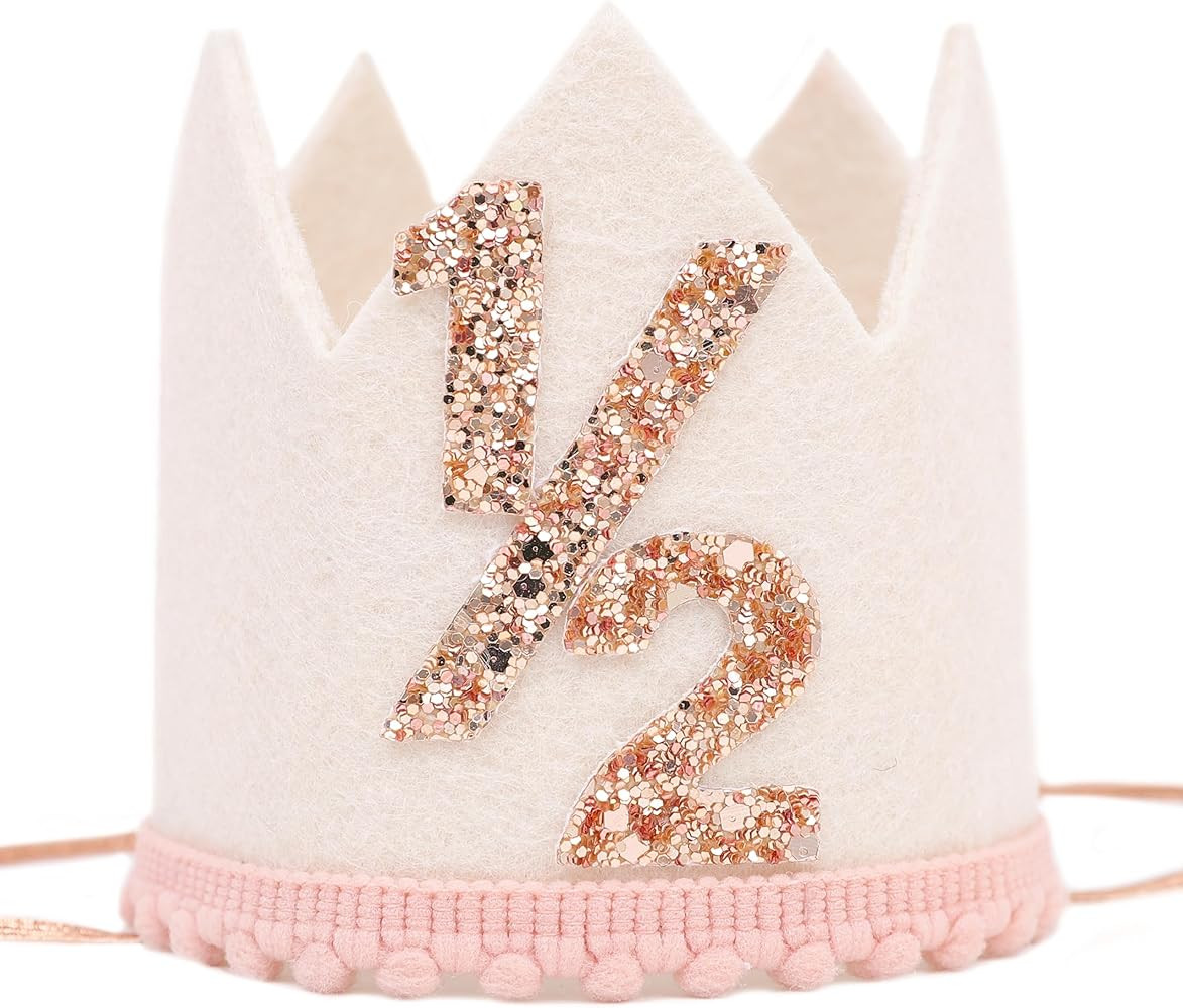 White 1/2 Birthday Crown - 6 Months Birthday Decorations,Little Princess Crown For Cake Smash,Swe... | Amazon (US)