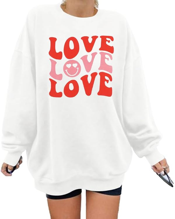 LUKYCILD Love Sweatshirt Women Valentine's Day Shirts Funny Graphic Long Sleeve Lightweight Shirt... | Amazon (US)