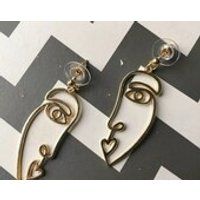 Gold Picasso Face Earrings Dangle Earrings FREE POSTAGE Quirky Gift Secret Santa | Etsy (US)