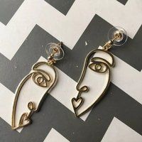 Gold Picasso Face Earrings Dangle Earrings FREE POSTAGE Quirky Gift Secret Santa | Etsy (US)