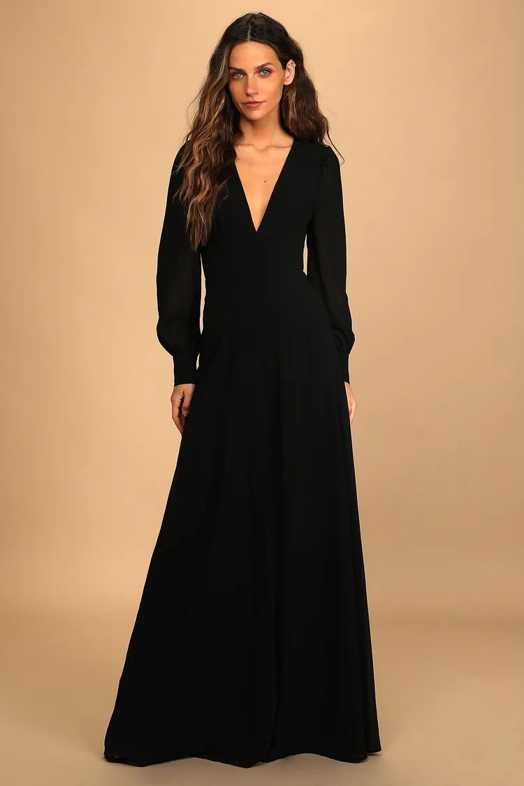 Talk About Divine Black Long Sleeve Backless Maxi Dress | Lulus (US)