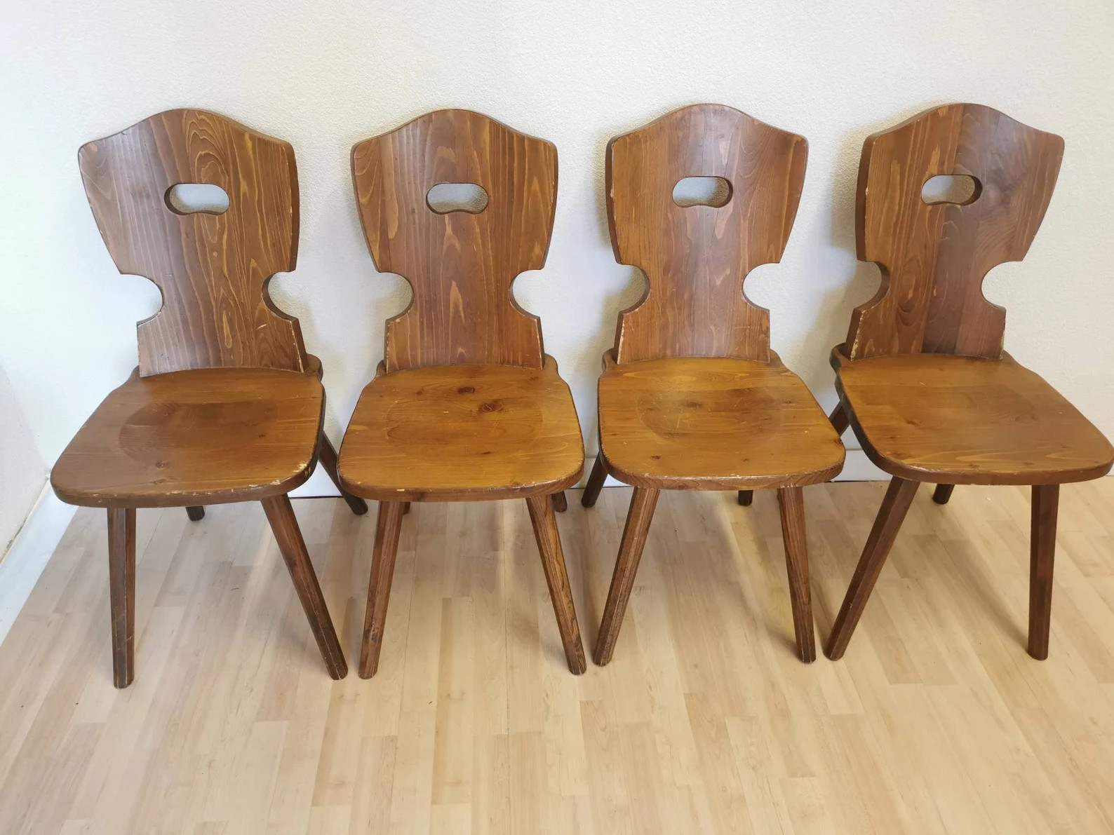 SET of 4 Vintage Tyrolean Dining Chair / Wooden Massive Tyrol Dine Chairs / 1970s Mid-century Far... | Etsy (US)