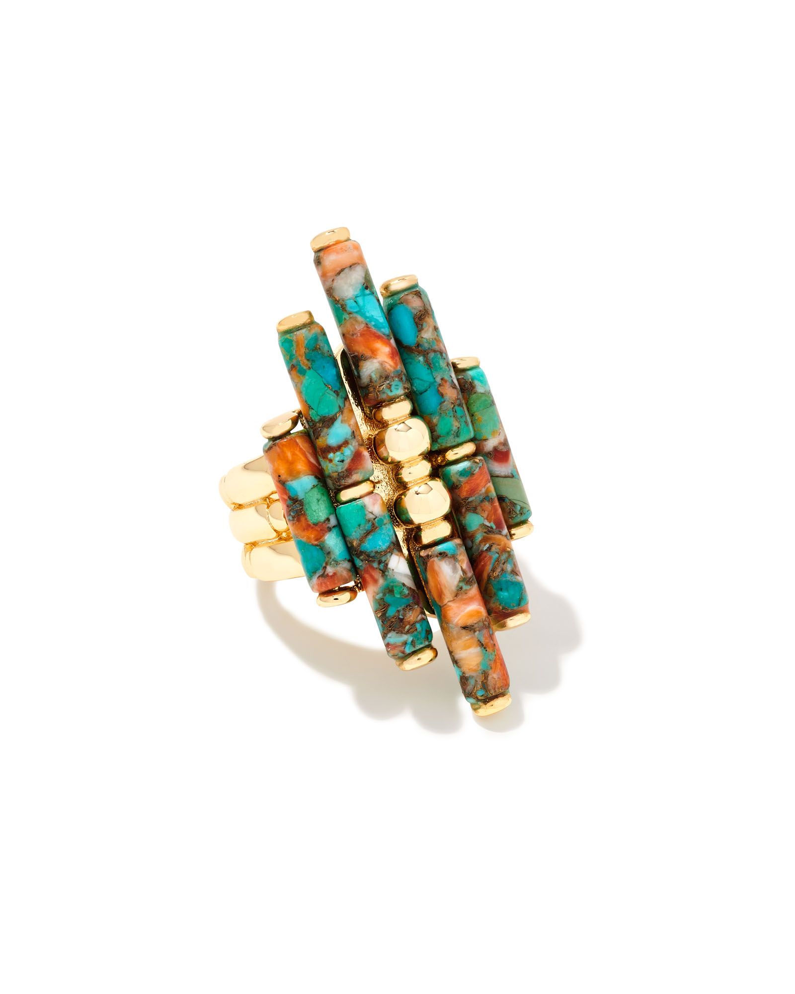 Ember Gold Cocktail Ring in Bronze Veined Turquoise Magnesite Red Oyster | Kendra Scott