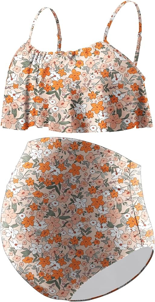 DEBELLY Maternity Bikini Set Two Piece Swimsuit Ruffle Women Bathing Suits High Waist Vintage Pre... | Amazon (US)