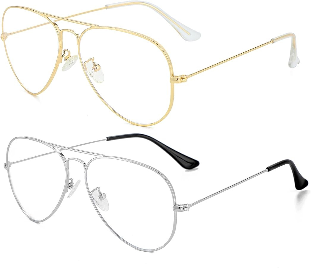 Amazon.com: Gleyemor Classic Aviator Blue Light Glasses for Women Men, Metal Frame Clear Lens Gla... | Amazon (US)