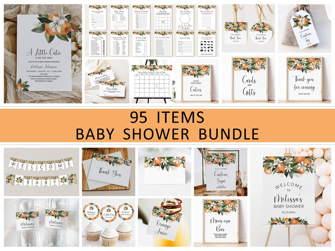 Editable Orange Little Cutie Baby Shower Bundle Summer Citrus Baby Shower Invitation Games Welcom... | Etsy (US)