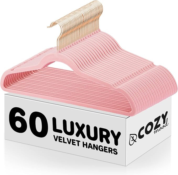 Cozymood Luxury Pink Velvet Hangers 60 Pack, Premium Clothes Hangers Non-Slip Felt Hangers, Stron... | Amazon (US)