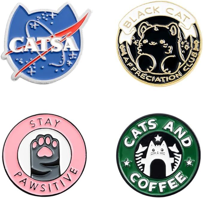 Shuning Cats Club Enamel Pin Cat Planet Coffee Paw Brooch Pins Badge Cute Kitten Brooches Lapel P... | Amazon (US)