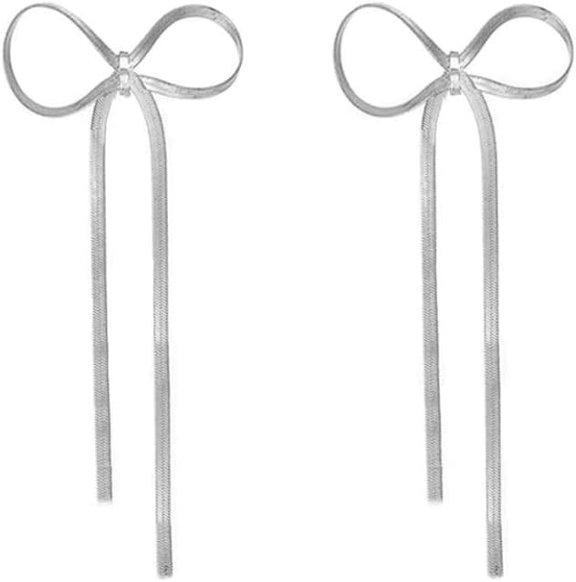 Bow Drop Dangle Earrings for Women, Long Tassel Chain Earrings Wedding Statement Earrings | Amazon (US)
