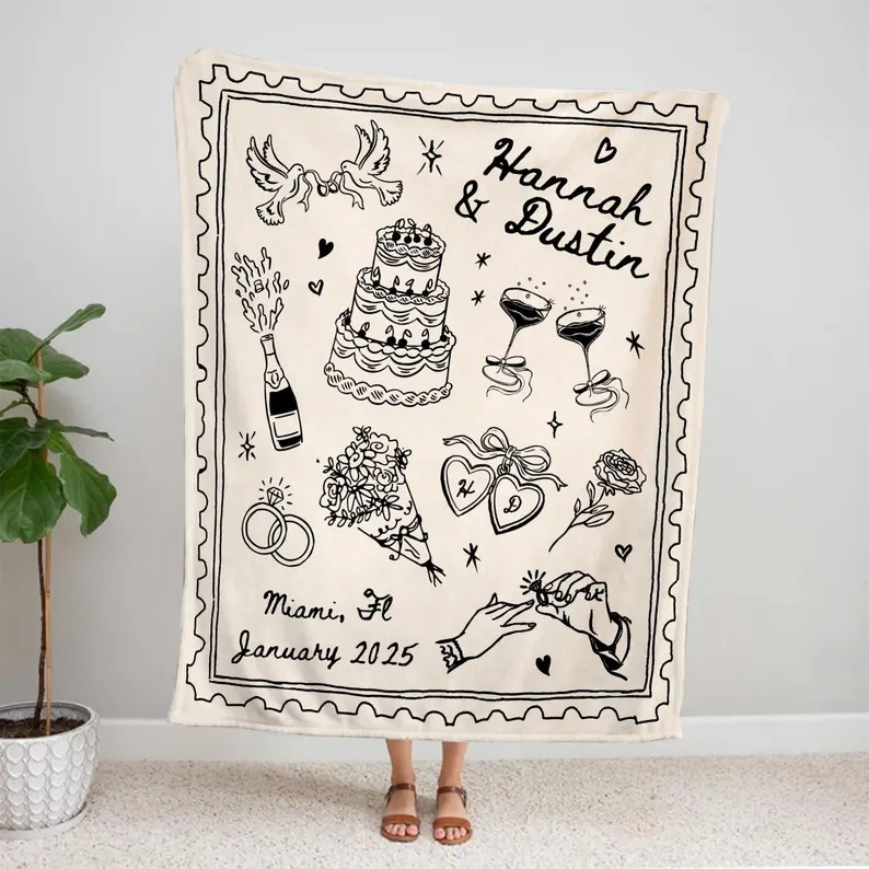 Personalized Whimsical Wedding Blanket: Woven Fleece Sherpa Throw Blanket Gift - Etsy | Etsy (US)