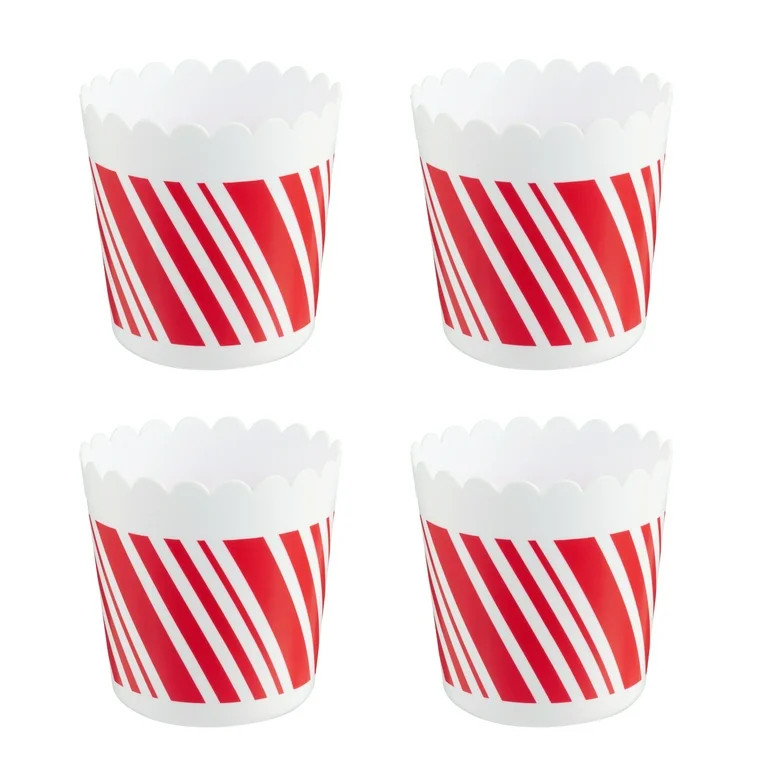 Holiday Time 4 Piece Mini Popcorn Bowls, Candy Cane Swirl, Red and White | Walmart (US)