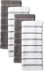 KitchenAid Albany Kitchen Towel 4-Pack Set, Charcoal Grey/White, 16"x26" | Amazon (US)