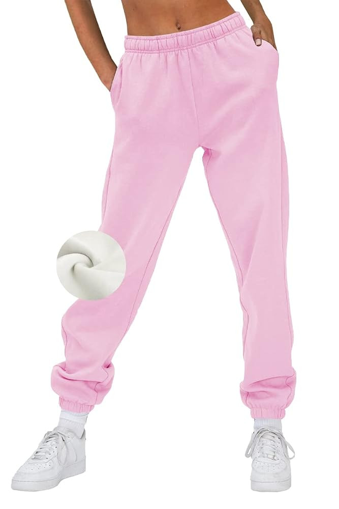 AUTOMET Women’s Winter Casual Baggy Fleece Lined Sweatpants Fashion High Waisted Joggers Pants ... | Amazon (US)