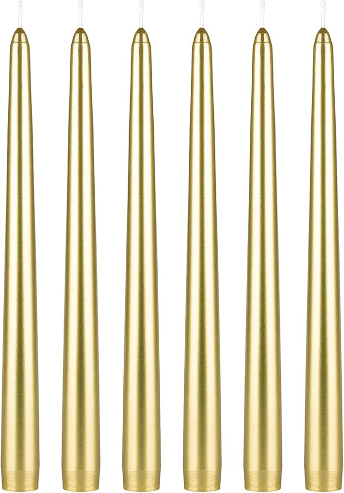 Mega Candles 6 pcs Unscented Gold Taper Candles, Hand Poured Wax Candle 10 Inch x 7/8 Inch, Home ... | Amazon (US)
