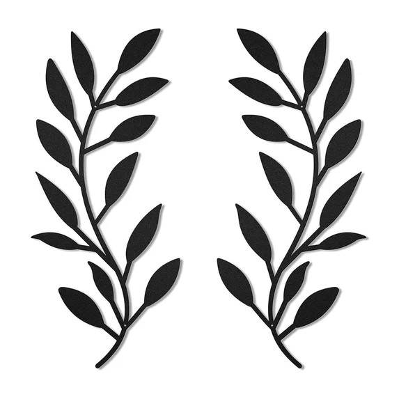 Metal Tree Leaf Wall Art, Set of 2 Olive Branch Leaf Decor Pieces for Living Room and Hallway, Bl... | Walmart (US)