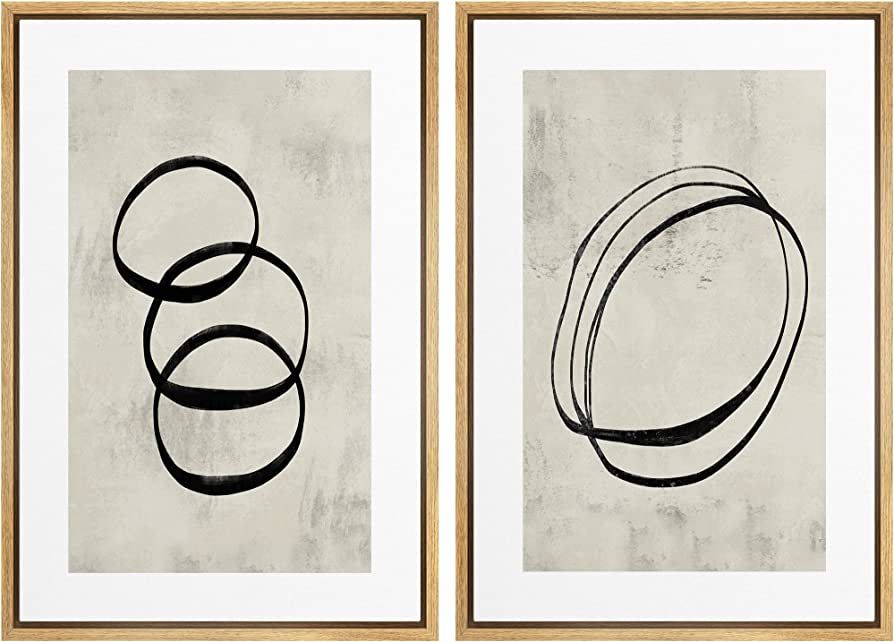SIGNWIN Framed Canvas Print Wall Art Set Black Tan Ring Spiral Collage Abstract Shapes Cozy Neutr... | Amazon (US)